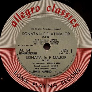 画像2: 米Allegro [バラ２枚セット] レオニード・ハンブロ／モーツァルト ピアノ・ソナタと幻想曲