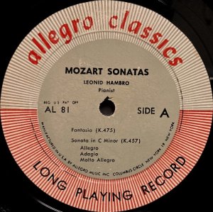画像5: 米Allegro [バラ２枚セット] レオニード・ハンブロ／モーツァルト ピアノ・ソナタと幻想曲
