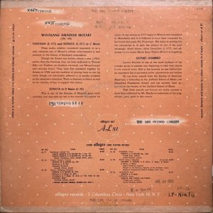 画像6: 米Allegro [バラ２枚セット] レオニード・ハンブロ／モーツァルト ピアノ・ソナタと幻想曲