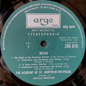 画像2: 英Argo(DECCA) マリナー/ディーリアス 管弦楽小品集