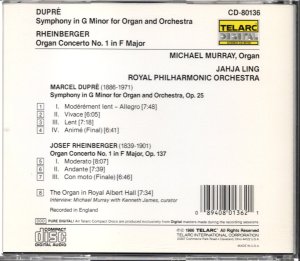 画像2: [中古CD] 米TELARC デュプレ オルガン交響曲, ラインベルガー オルガン協奏曲第1番