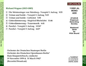 画像2: [新品CD-R] ORGANUM クナッパーツブッシュ、'59, '42 放送ライヴ／ワーグナー名曲集, シュターツカペレ・ベルリンほか 