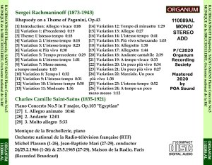 画像2: [新品CD-R] ORGANUM モニク・ドゥ・ラ・ブリュショルリ、ライヴ／ラフマニノフ パガニーニ狂詩曲, サンサーンス ピアノ協奏曲第5番