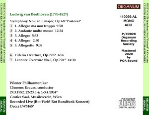 画像2: [新品CD-R] ORGANUM クレメンス・クラウス＆ウィーン・フィル、'52ライヴ／ベートーヴェン「田園」他