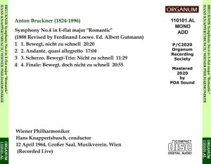 画像2: [CD-R] ORGANUM クナッパーツブッシュ&ウィーン・フィル '64年ライヴ/ブルックナー 交響曲第4番「ロマンティック」