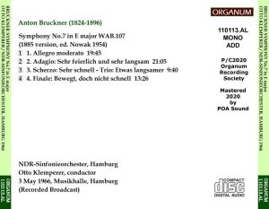 画像2: [CD-R] ORGANUM クレンペラー&北ドイツ放送響 '64年放送ライヴ/ブルックナー 交響曲第7番