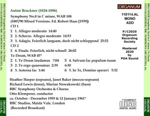 画像2: [CD-R・2枚組] ORGANUM クレンペラー＆BBC響 '59,'61年放送ライヴ/ブルックナー 交響曲第8番, テ・デウム