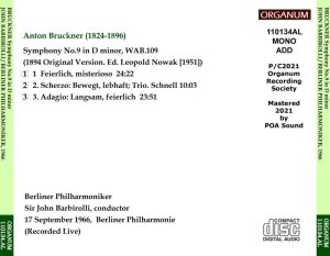 画像2: [CD-R] ORGANUM バルビローリ&ベルリン・フィル '66年ライヴ/ブルックナー 交響曲第9番