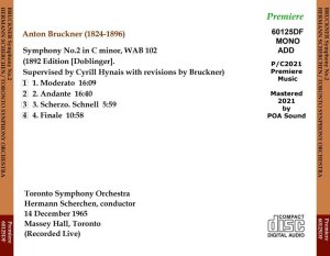 画像2: [CD-R] PREMIERE シェルヘン&トロント響 '65年ライヴ/ブルックナー 交響曲第2番