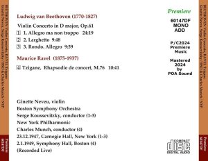 画像2: [新品CD-R] PREMIERE ジネット・ヌヴー, BSO＆NYPライヴ／ベートーヴェン ヴァイオリン協奏曲, ラヴェル ツィガーヌ