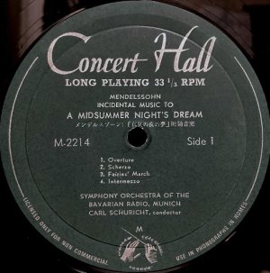 画像2: Concert Hall (仏PATHEプレス) シューリヒト/メンデルスゾーン 真夏の夜の夢, フィンガルの洞窟