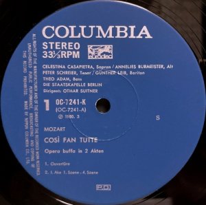 画像2: Columbia(Eurodisc) [３枚組] スイトナー／モーツァルト 歌劇「コジ・ファン・トゥッテ」(全曲)