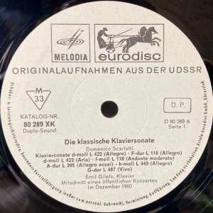 画像2: 独EURODISC [2枚組] ギレリス／古典派のピアノ・ソナタ集〜'60ライヴ