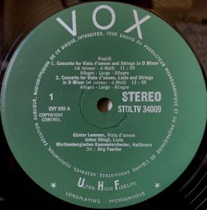 画像2: 仏VOX(オランダ・プレス) フェルバー＆ヴュルテンベルク室内管弦楽団／ヴィヴァルディ ヴィオラ・ダモーレ, リュート, ピッコロのための協奏曲集