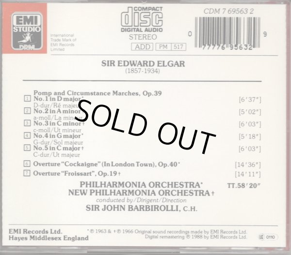 画像2: [中古CD] 英EMI バルビローリ／エルガー 威風堂々第1〜5番, 序曲コケイン, フロワッサール