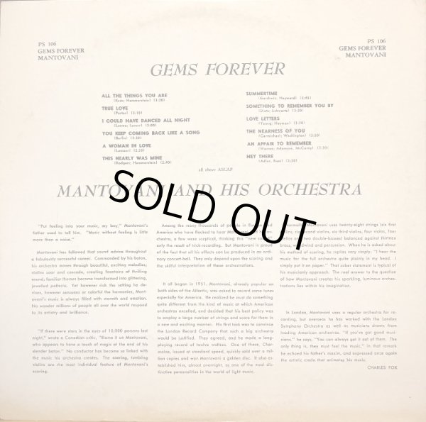 画像3: 米LONDON(英DECCAプレス) マントヴァーニ、不朽の旋律／GEMS FOREVER