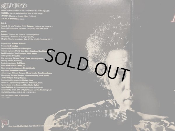 画像4: 米Sheffield [ダイレクトカッティング] Lab リンカーン・マヨルガ／ブラームス, ショパン, ヘンデル