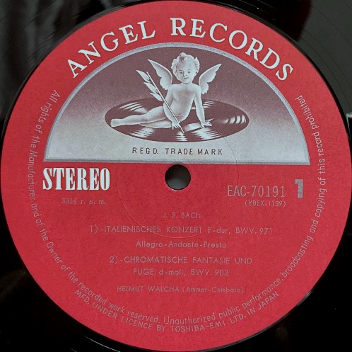 画像2: ANGEL(EMI) ヴァルヒャ/J.S.バッハ イタリア協奏曲, 半音階的幻想曲とフーガ, パルティータ