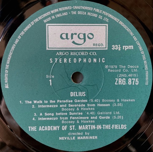 画像2: 英Argo(DECCA) マリナー/ディーリアス 管弦楽小品集