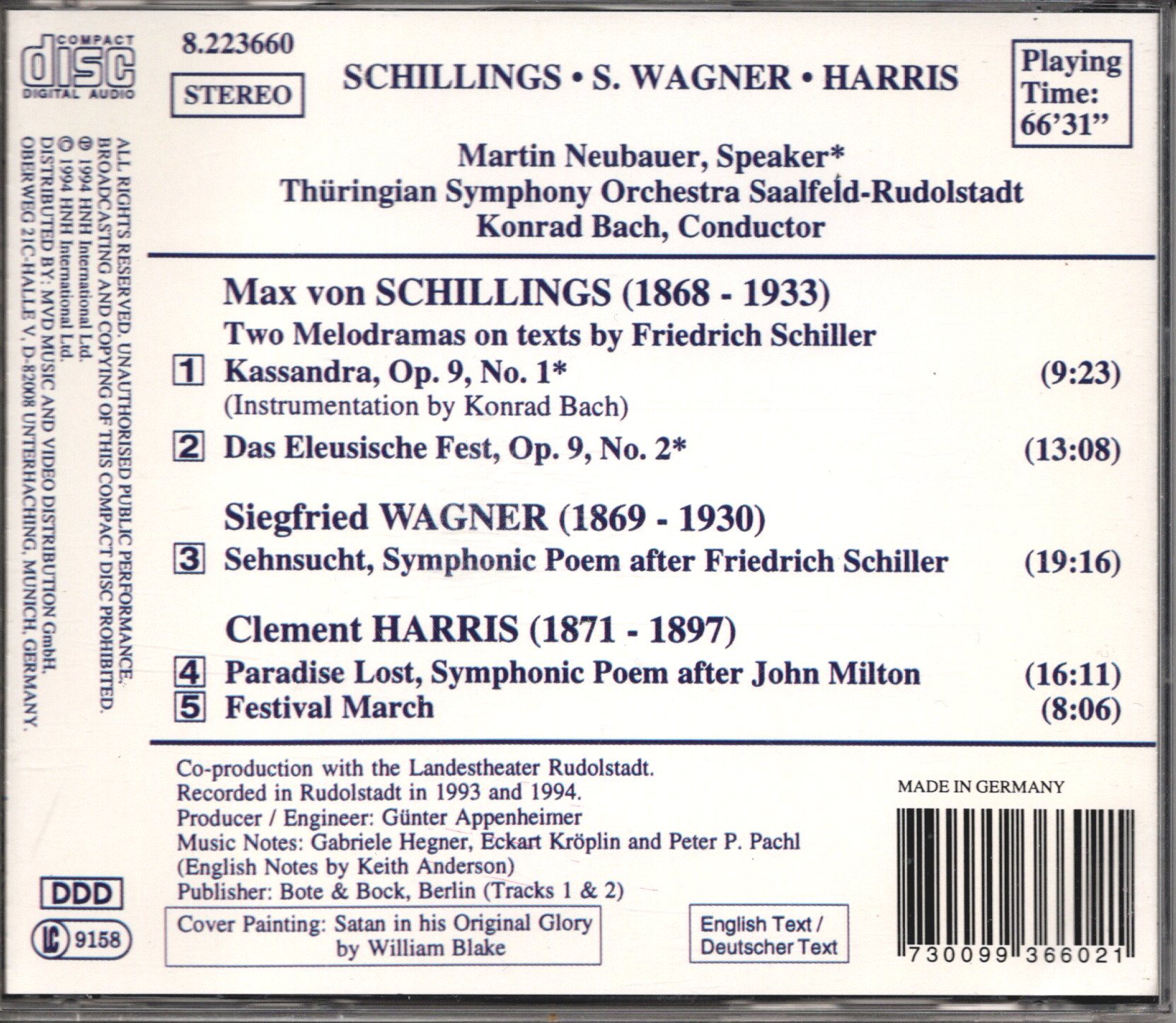 画像2: [中古CD] 独MARCO POLO シリングス カサンドラ, エレウシスの祭り, S.ワーグナー 憧れ, C.ハリス 失楽園