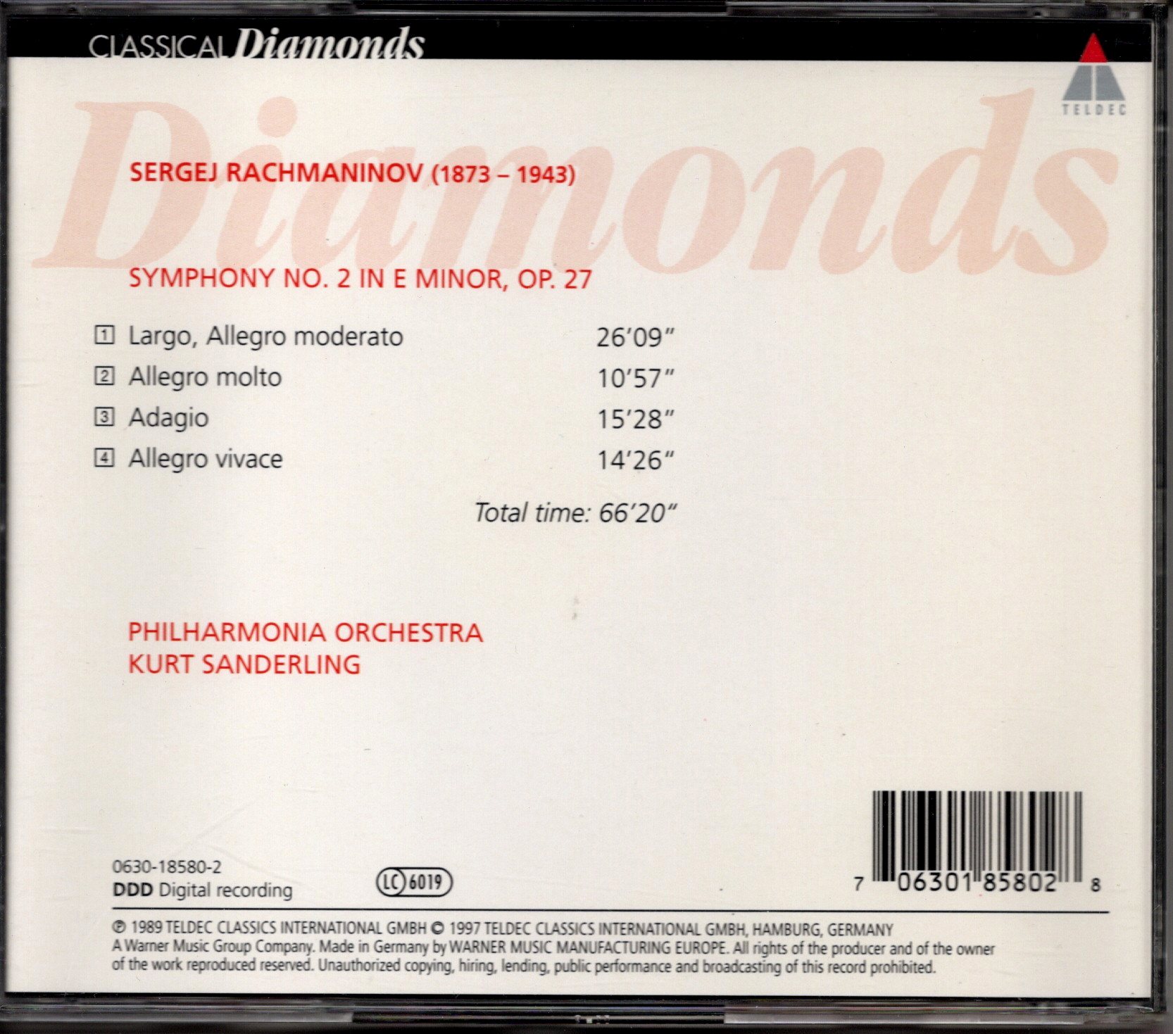 画像2: [中古CD] 独TELDEC クルト・ザンデルリンク／ラフマニノフ 交響曲第2番