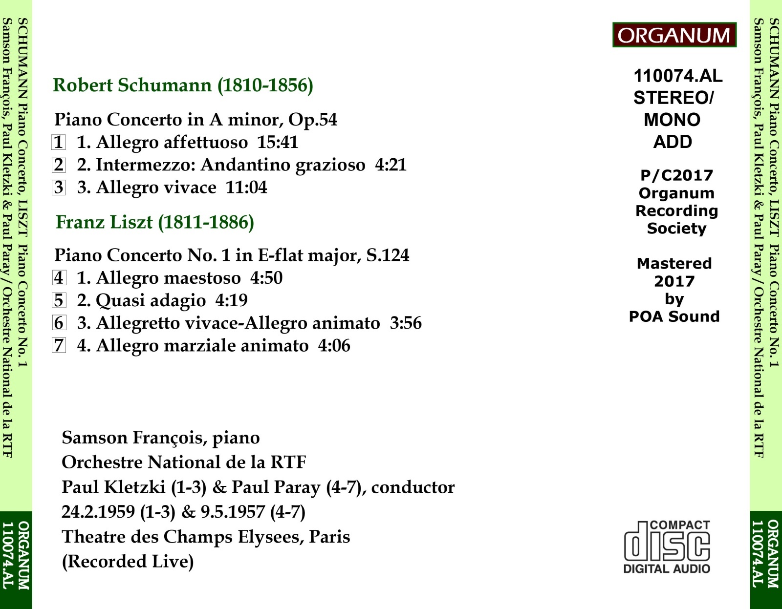 画像2: [新品CD-R] ORGANUM サンソン・フランソワ、ライヴ／シューマン＆リスト ピアノ協奏曲