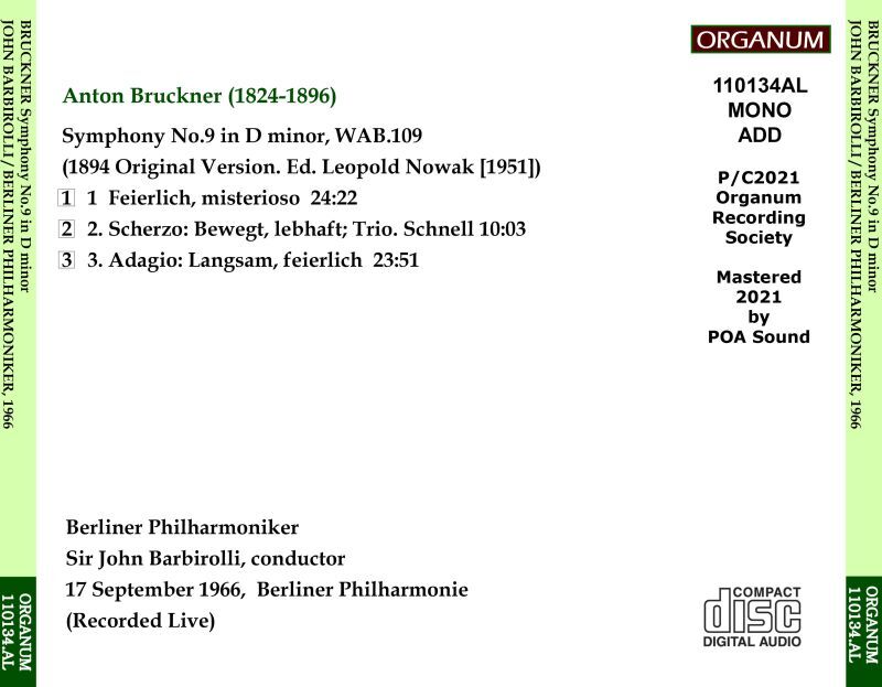 画像2: [CD-R] ORGANUM バルビローリ&ベルリン・フィル '66年ライヴ/ブルックナー 交響曲第9番