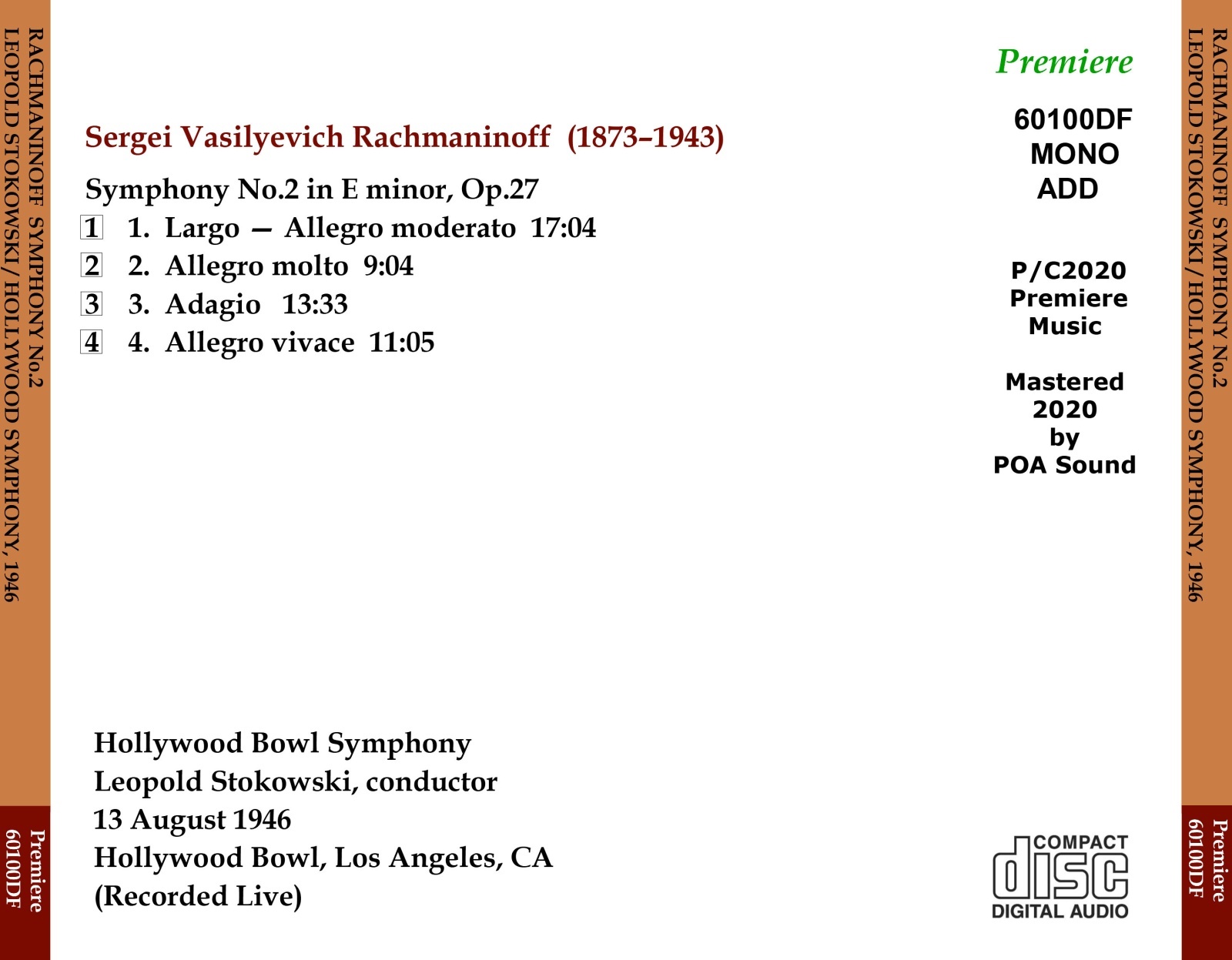 画像2: [新品CD-R] PREMIERE ストコフスキー＆ハリウッド・ボウル響／ラフマニノフ 交響曲第2番