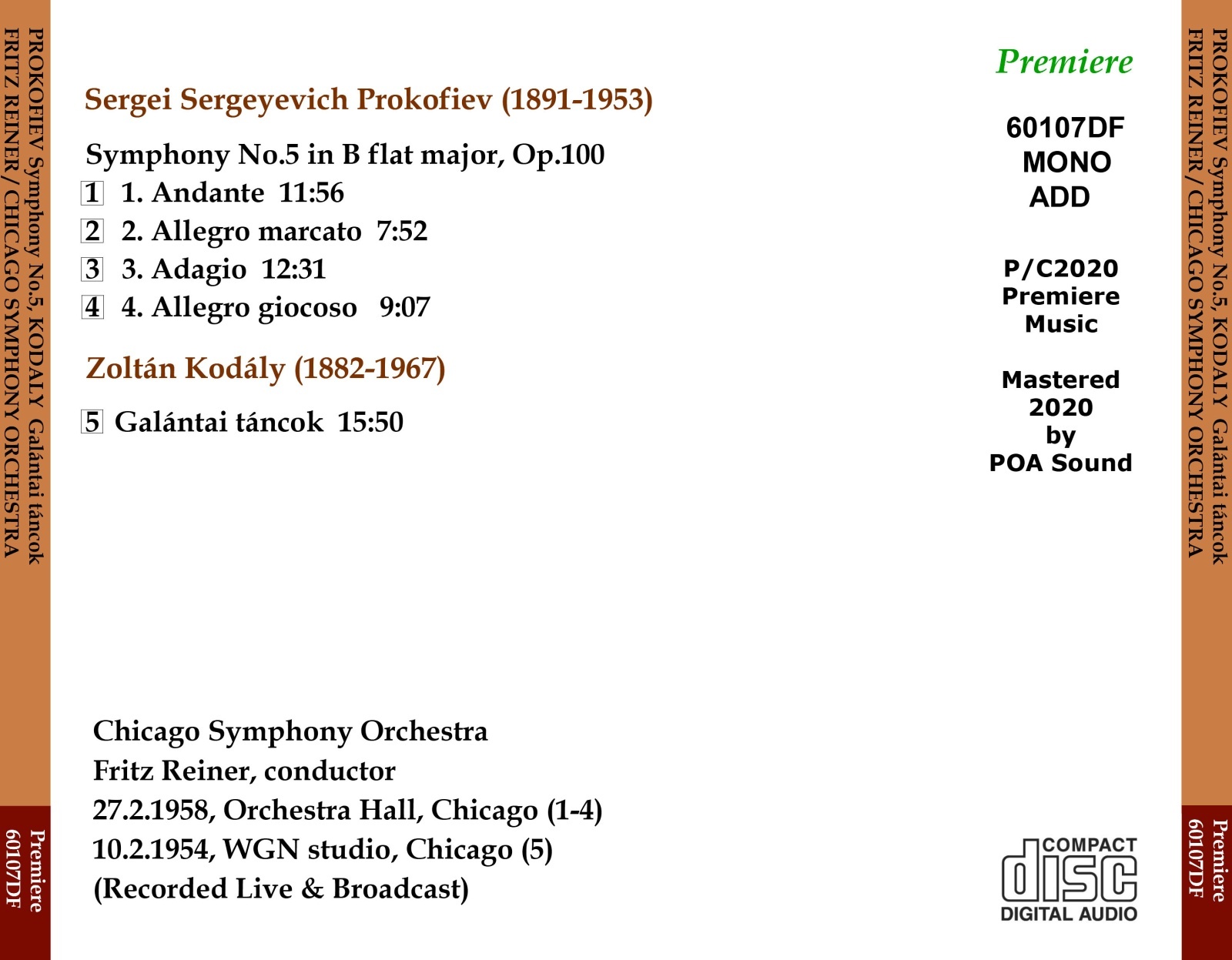 画像2: [新品CD-R] PREMIERE ライナー＆シカゴ響/プロコフィエフ 交響曲第5番, コダーイ ガランタ舞曲