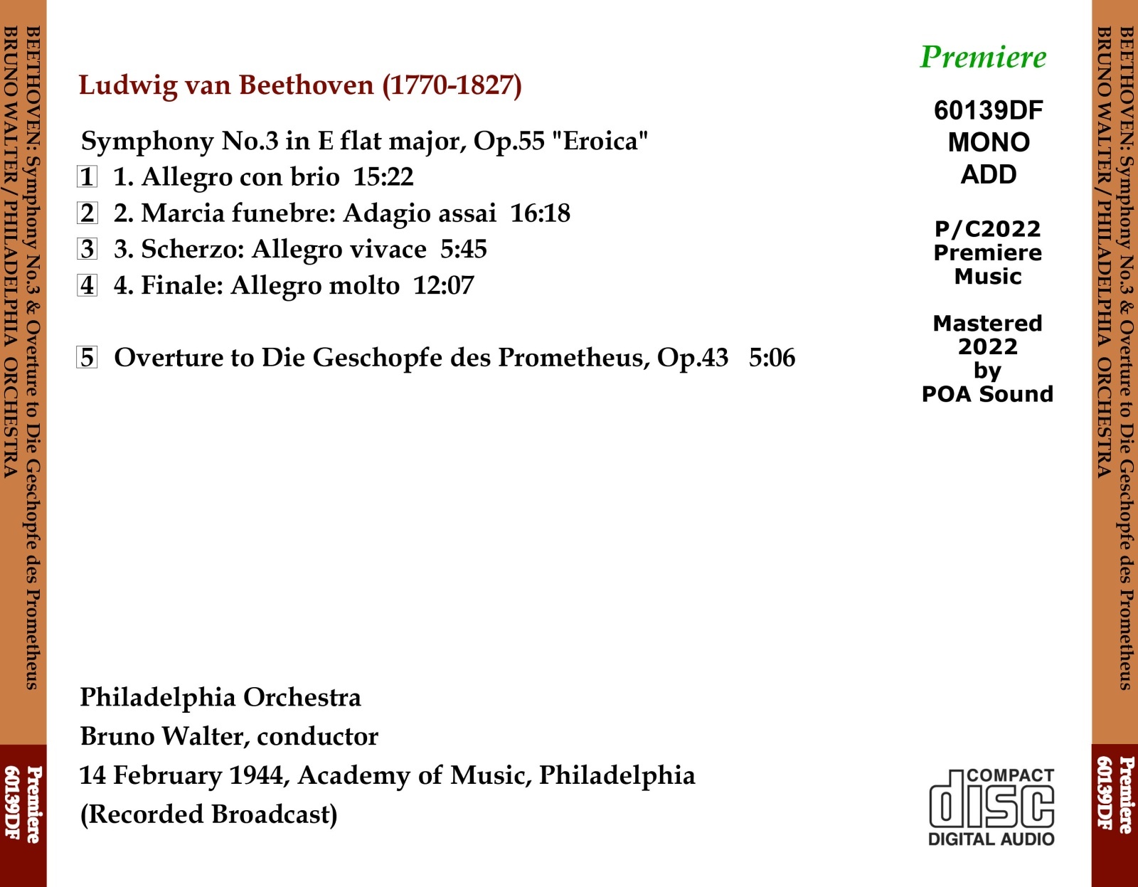 画像2: [新品CD-R] PREMIERE ワルター＆フィラデルフィア管 ライヴ／ベートーヴェン「英雄」、「プロメテウスの創造物」序曲