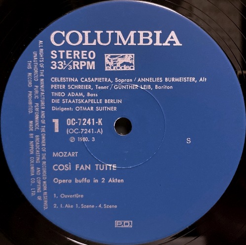 画像2: Columbia(Eurodisc) [３枚組] スイトナー／モーツァルト 歌劇「コジ・ファン・トゥッテ」(全曲)