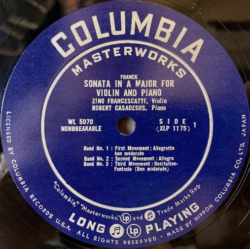 画像2: COLUMBIA フランチェスカッティ＆カサドシュ／フランク＆ドビュッシー ヴァイオリン・ソナタ集