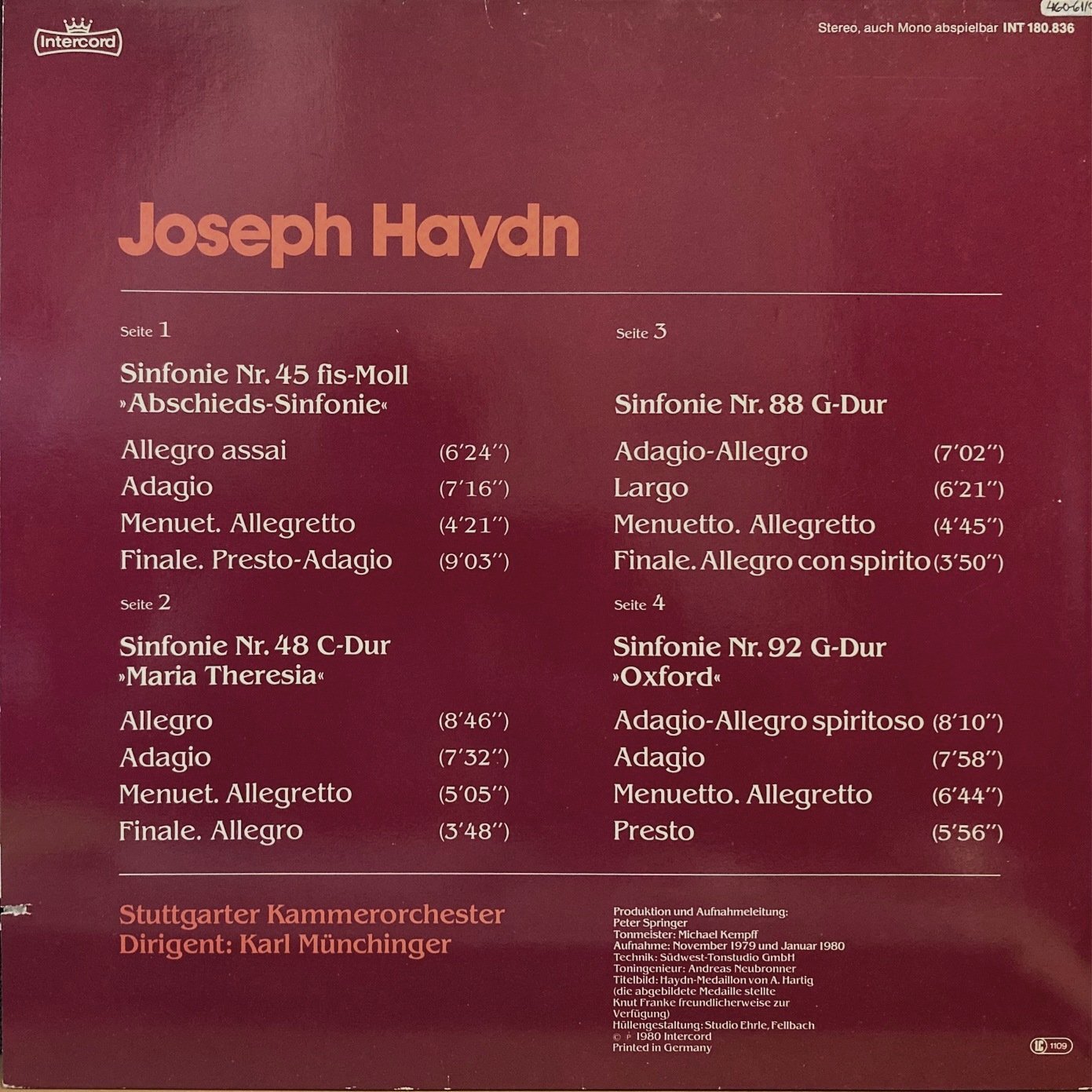 画像3: 独Intercord [2枚組] ミュンヒンガー/ハイドン 交響曲第45番「告別」, 第48番「マリア・テレジア」, 第88番, 第92番「オックスフォード」