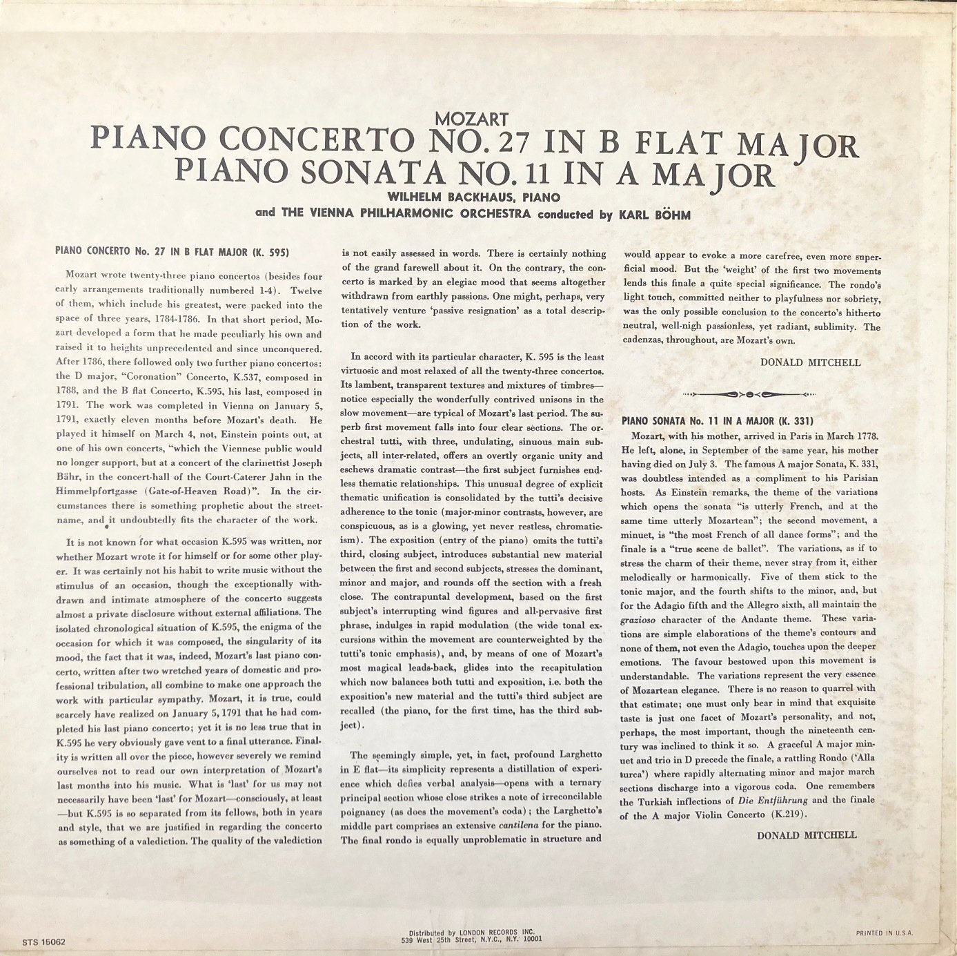 画像3: 米LONDON(英DECCAプレス) バックハウス＆ベーム/モーツァルト ピアノ協奏曲第27番他