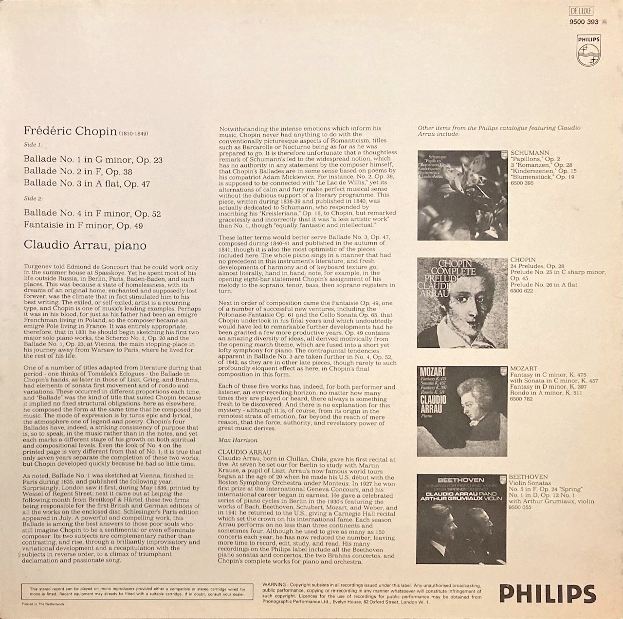 画像3: 蘭PHILIPS アラウ/ショパン 4つのバラード, 幻想曲