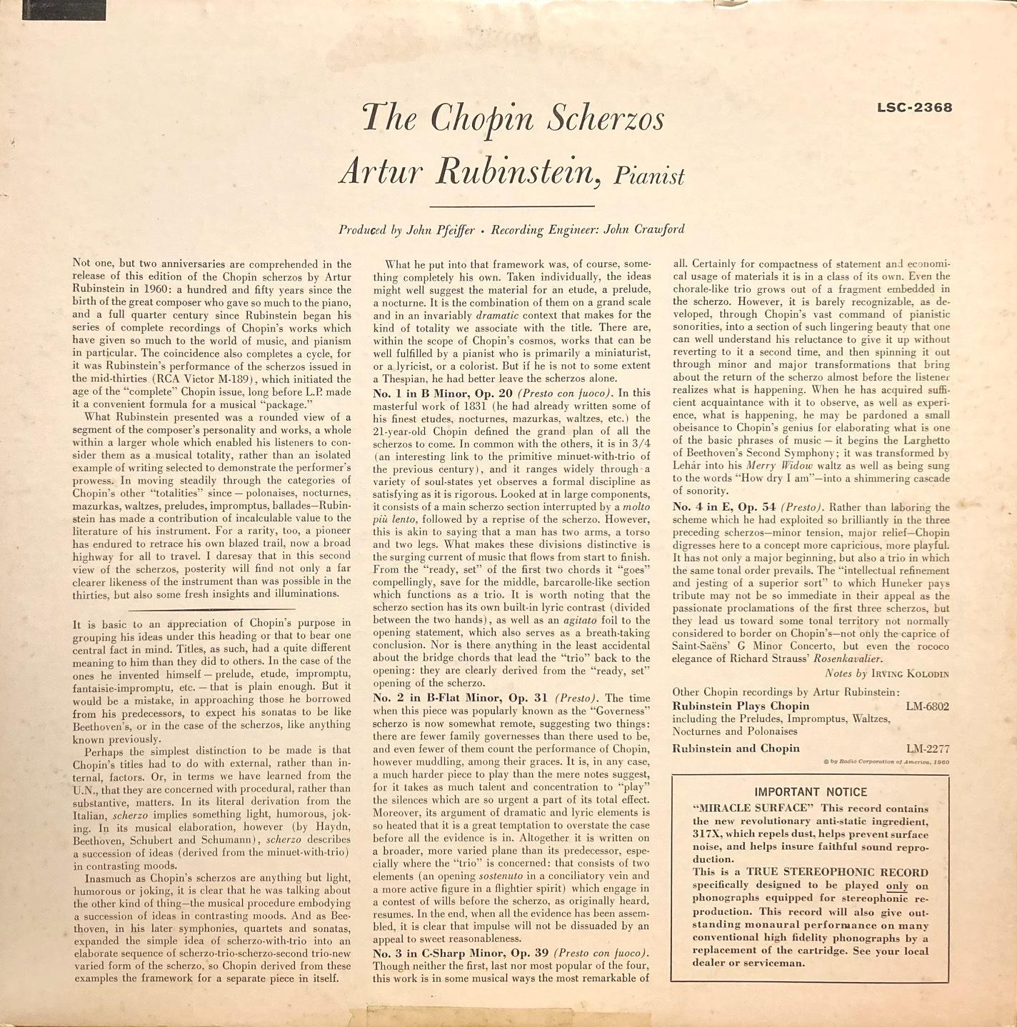 画像3: 米RCA [SD] ルービンシュタイン／ショパン ４つのスケルツォ