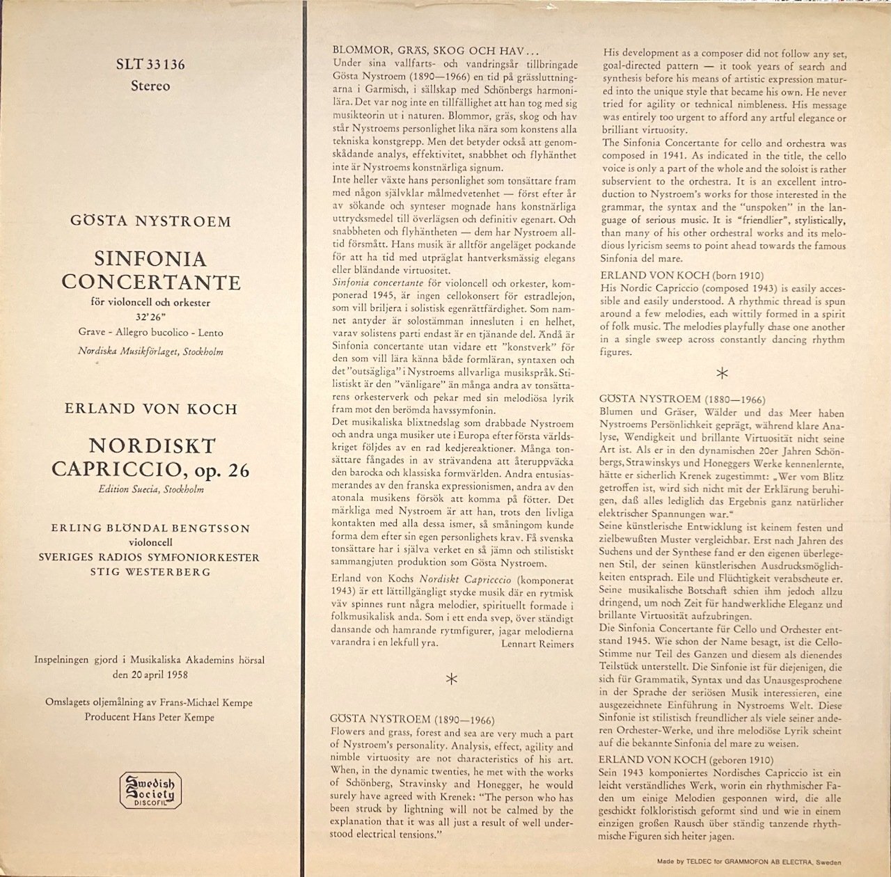 画像3: スウェーデン Swedish Society ヴェステルべリ/ニューストレム 協奏交響曲, コッホ 北欧狂詩曲
