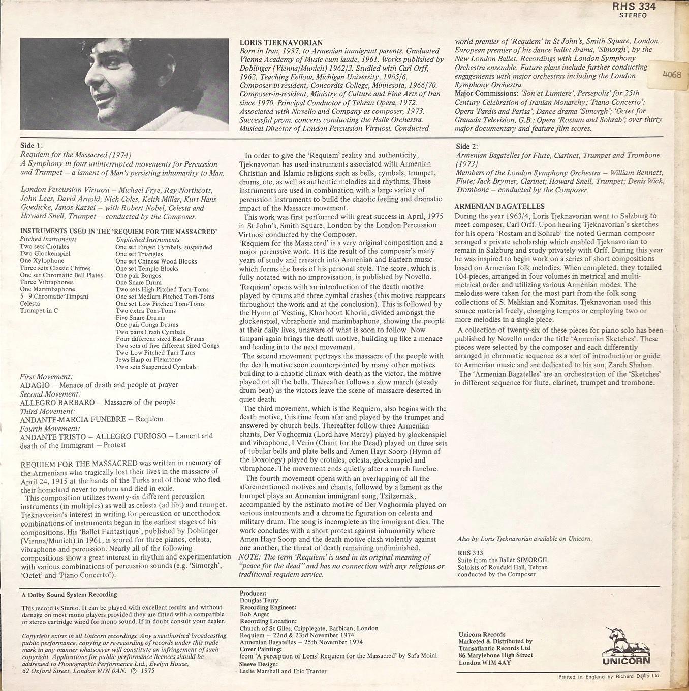 画像3: 英UNICORN チェクナヴォリアン自作自演／交響曲第1番「レクイエム」, アルメニアン・バガテル