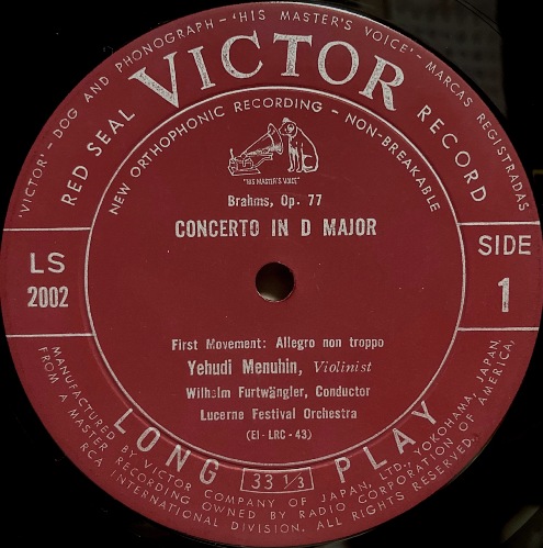 画像2: VICTOR メニューイン＆フルトヴェングラー/ブラームス ヴァイオリン協奏曲