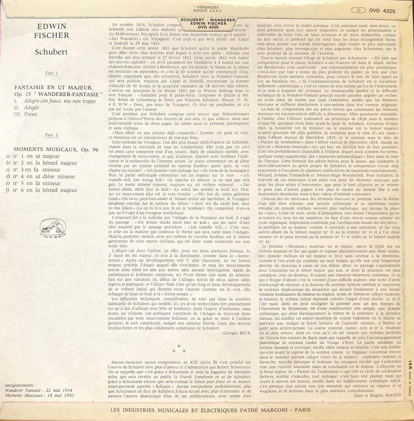画像3: 仏VSM エドウィン・フィッシャー／シューベルト さすらい人幻想曲, 楽興の時