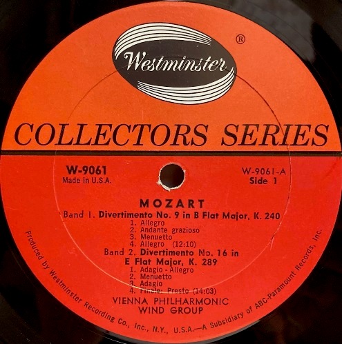 画像2: 米Westminster ウィーン・フィルハーモニー木管グループ/モーツァルト ディヴェルティメント第3,4,9,16番